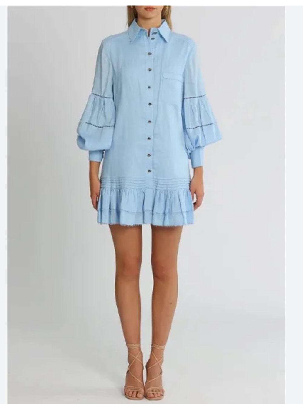 SOLD AJE Lotus  Blue Ruffled Button-Up Tunic Dress